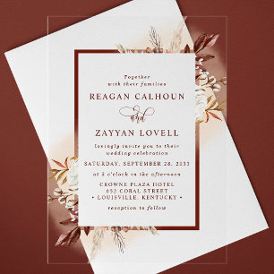 Rustic Floral Terracotta Pampas Grass Boho Wedding Acrylic Invitations