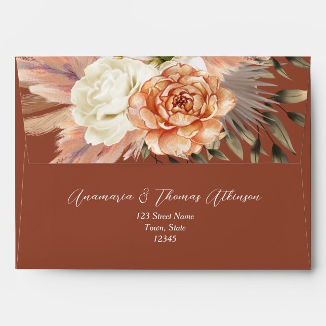 Rustic Floral Terracotta Wedding Envelope (Back (Top Flap))