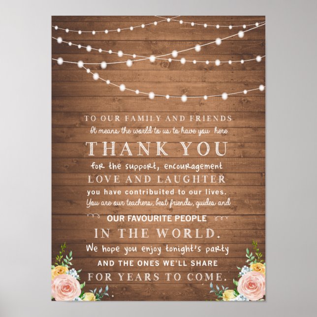 Rustic floral thank you card for weddings poster (Front)