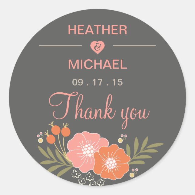 Rustic Floral Thank You Classic Round Sticker (Front)