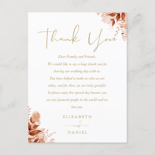 Rustic Floral Thank You Gold Wedding Place Card