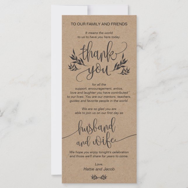 Rustic Floral Thank You Place Setting Card (Front)