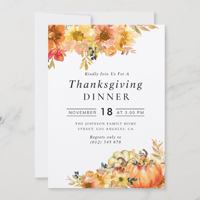 rustic floral Thanksgiving dinner Invitation (Front)