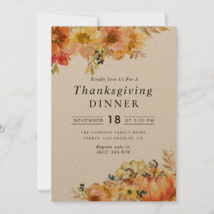 rustic floral Thanksgiving dinner Invitation