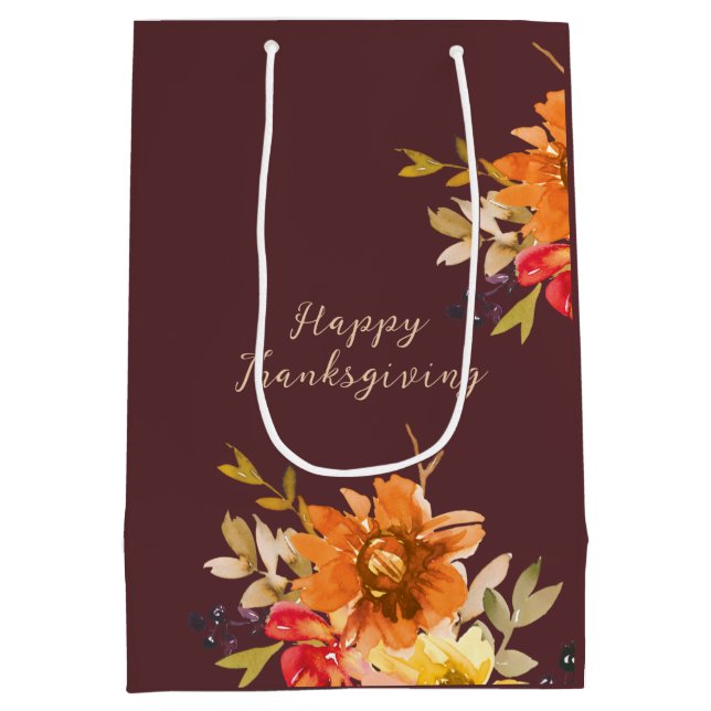 Rustic Floral Thanksgiving  Medium Gift Bag (Back)