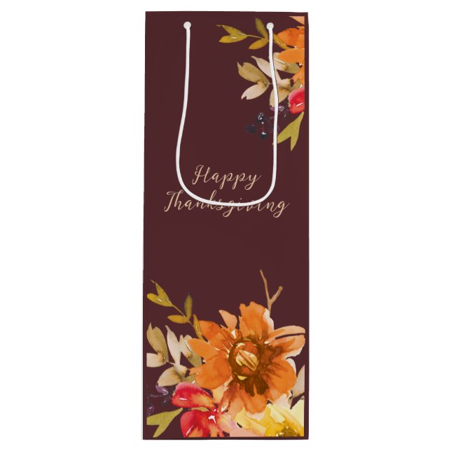 Rustic Floral Thanksgiving  Wine Gift Bag (Front)
