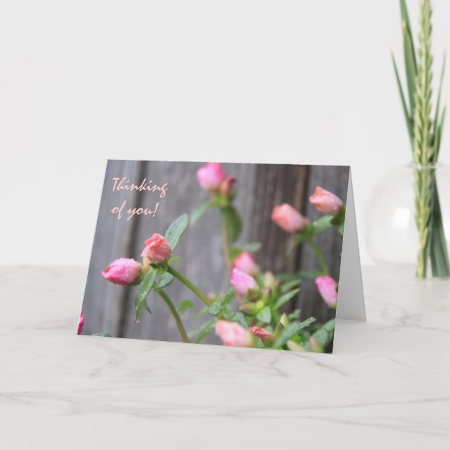 Rustic Floral Thinking of You, Flowers/Wood Fence Card (Front)