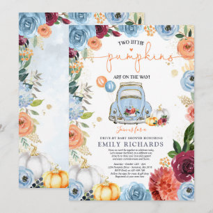 Rustic Floral Twin Pumpkin Drive By Baby Shower Invitation