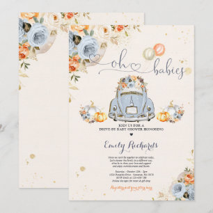 Rustic Floral Twin Pumpkin Drive By Baby Shower Invitation