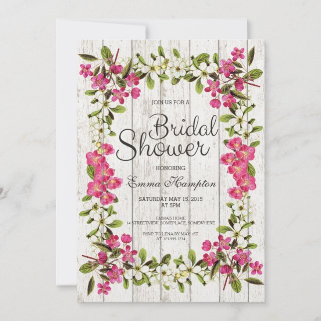 Rustic floral vintage bridal shower invitation (Front)