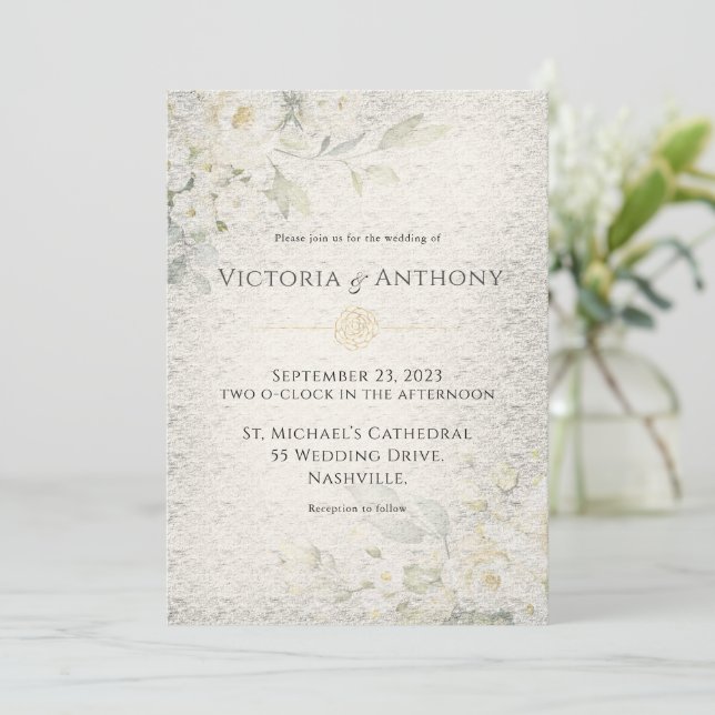 Rustic Floral Vintage Wedding  Invitation (Standing Front)