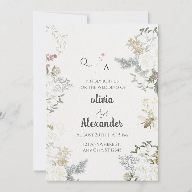 Rustic Floral Vintage Wedding Invite (Front)