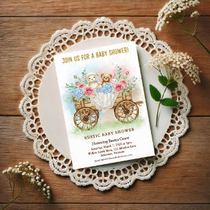Rustic Floral Wagon Baby Shower Invitation Postcard