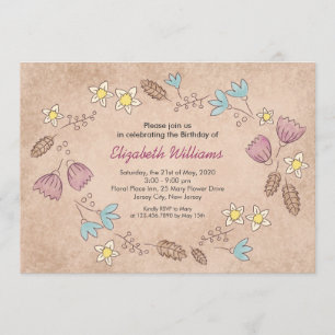 Rustic Floral Watercolor Birthday Invitation