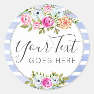 Rustic Floral Watercolor Modern Stripe Shabby Chic Classic Round Sticker