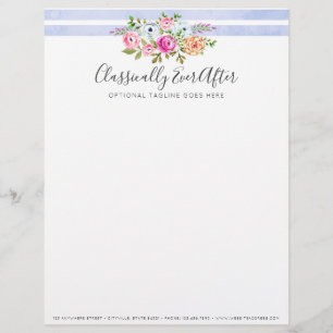 Rustic Floral Watercolor Modern Stripe Shabby Chic Personalized Letterhead