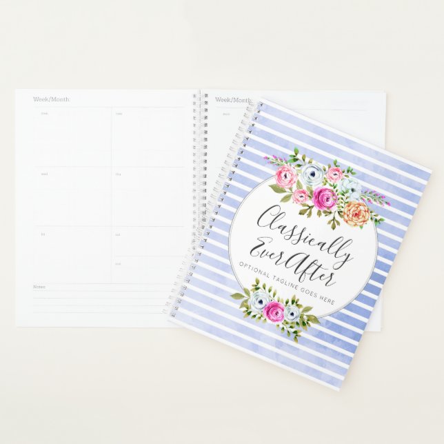 Rustic Floral Watercolor Modern Stripe Shabby Chic Planner (Display)