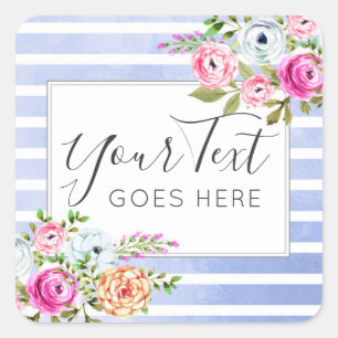 Rustic Floral Watercolor Modern Stripe Shabby Chic Square Sticker