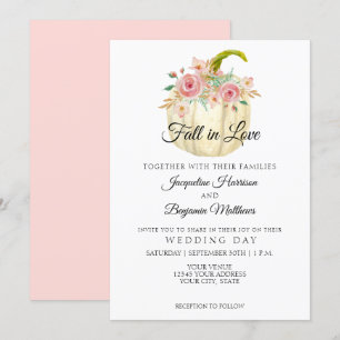 Rustic Floral Watercolor Pumpkin Blush Rose Gold Invitation