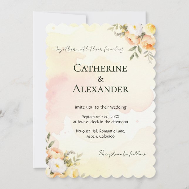 Rustic Floral Watercolor Roses Wedding Invitation (Front)
