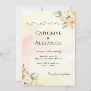 Rustic Floral Watercolor Roses Wedding Invitation