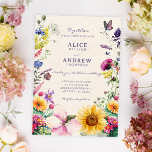 Rustic floral watercolor wedding invitation