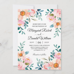 rustic floral watercolor wedding invitations