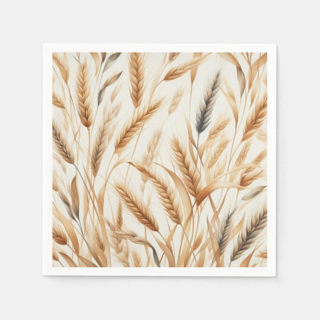 Rustic Floral Watercolor Wheat  Elegant Wedding  Napkin (Front)
