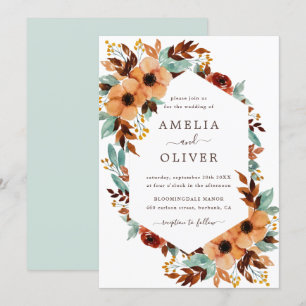 Rustic Floral Watercolor White and Mint Wedding Invitation