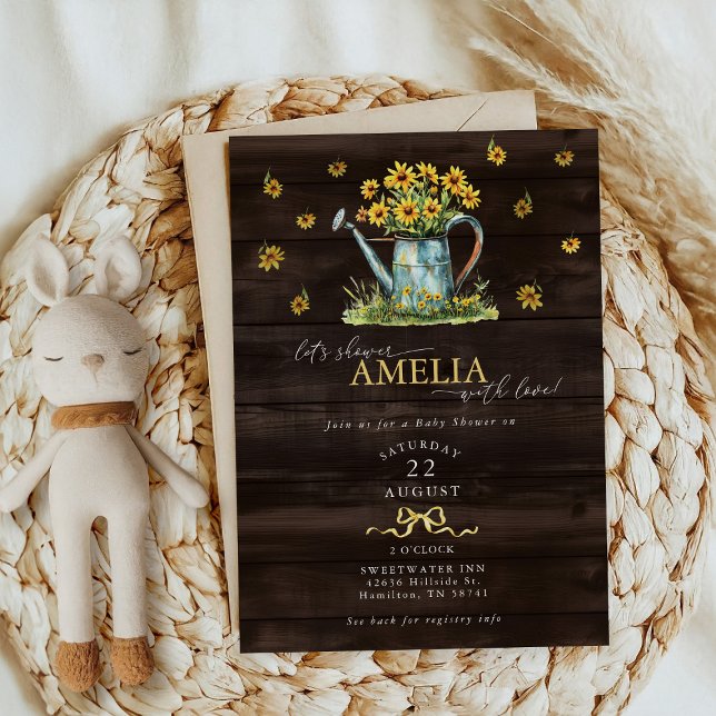 Rustic Floral Watering Can Baby Girl Shower Invitation (Rustic Floral Watering Can Baby Girl Shower Invitation)