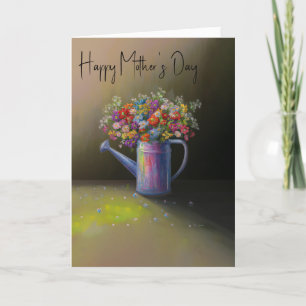 Rustic Floral Watering Can Painting Holiday Card