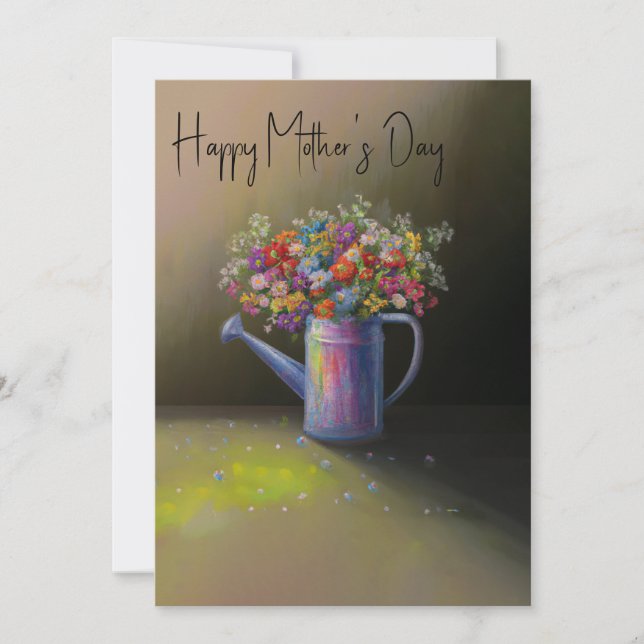 Rustic Floral Watering Can Painting Holiday Card (Front)