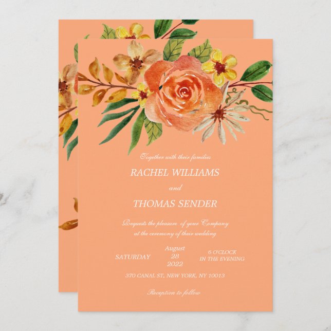 Rustic Floral Wedding Autumn Watercolor   Invitati Invitation (Front/Back)