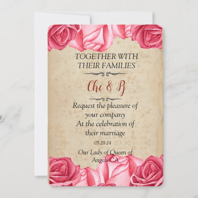 Rustic Floral Wedding Card Invitation (Front)