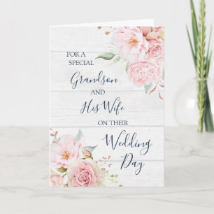 Rustic Floral Wedding Day Grandson and Wife card