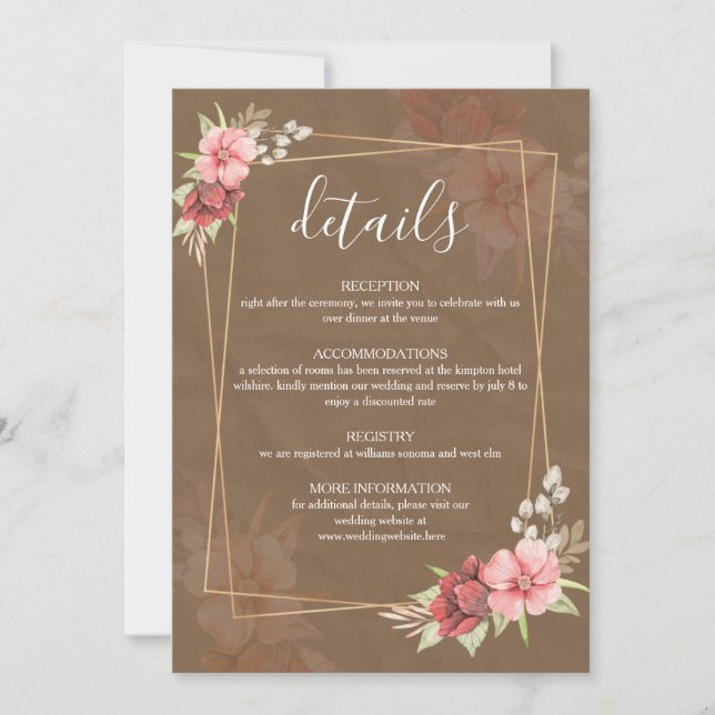 Rustic Floral Wedding Details Card (Front)