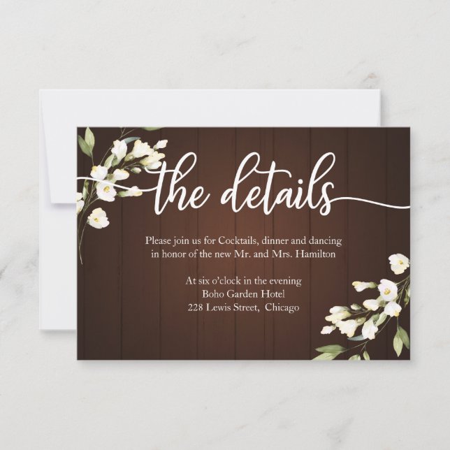 Rustic Floral Wedding Details Enclosure Cards (Front)