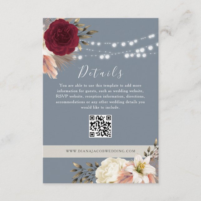 Rustic Floral Wedding Details QR Enclosure Card (Front)
