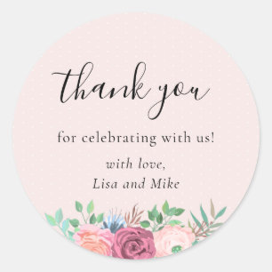 Rustic Floral Wedding Favour Thank You Pink Classic Round Sticker