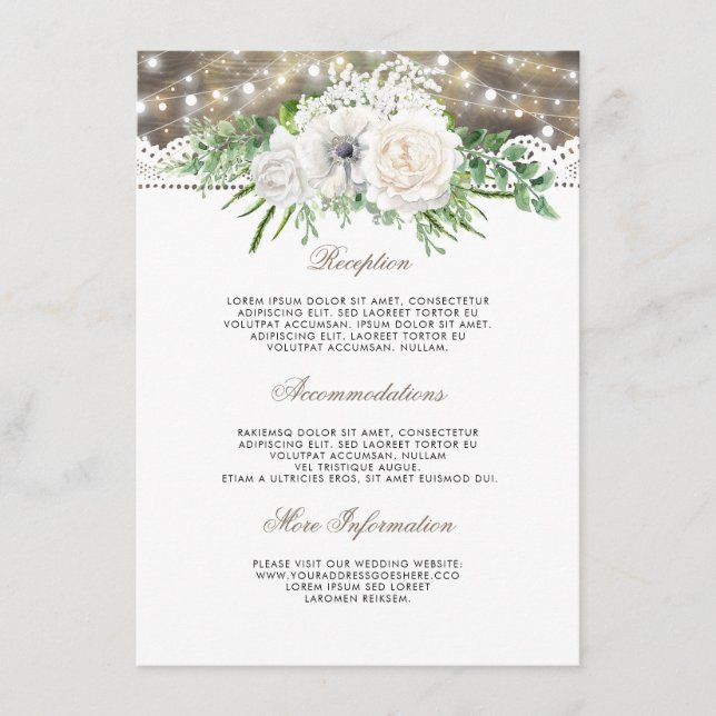 Rustic Floral Wedding Information Guest Enclosure Card (Front)