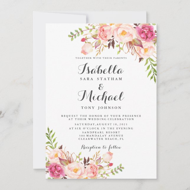 Rustic Floral Wedding Invitation (Front)