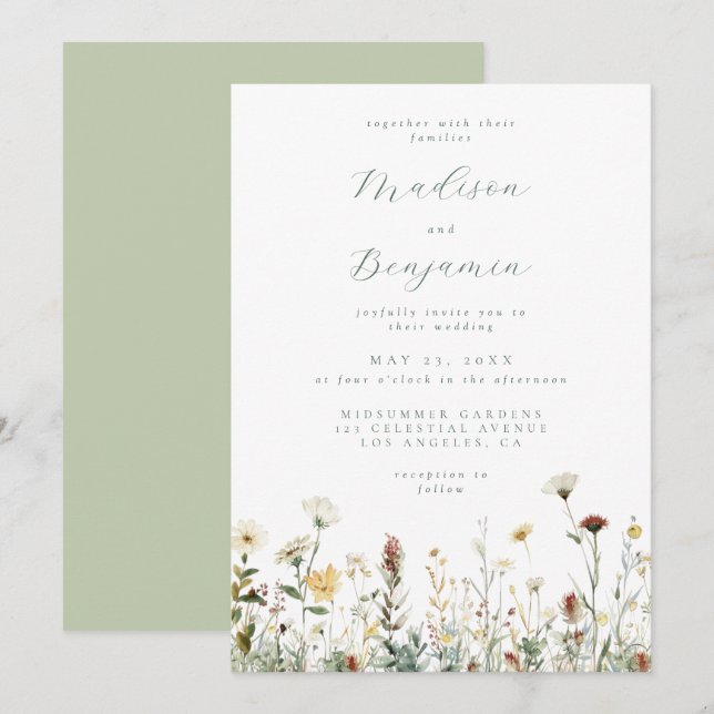 Rustic Floral Wedding Invitation (Front/Back)