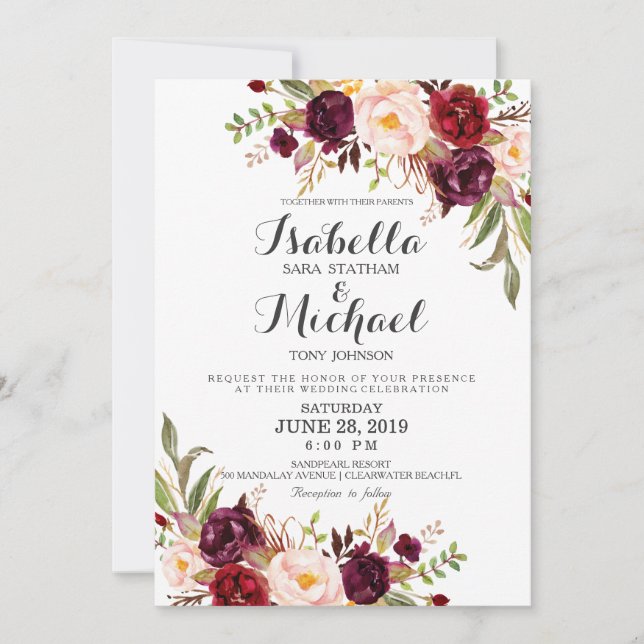 Rustic Floral Wedding Invitation-01 Invitation (Front)