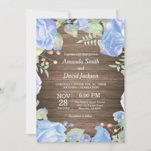 Rustic Floral Wedding Invitation Blue Watercolor