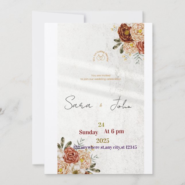 Rustic Floral Wedding Invitation | Elegant Boho St (Front)