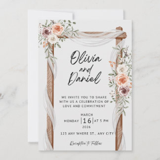 Rustic Floral Wedding Invitation, Elegant Boho Wed Invitation