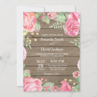 Rustic Floral Wedding Invitation Pink Watercolor