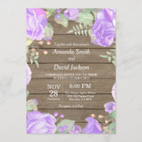 Rustic Floral Wedding Invitation Purple Watercolor