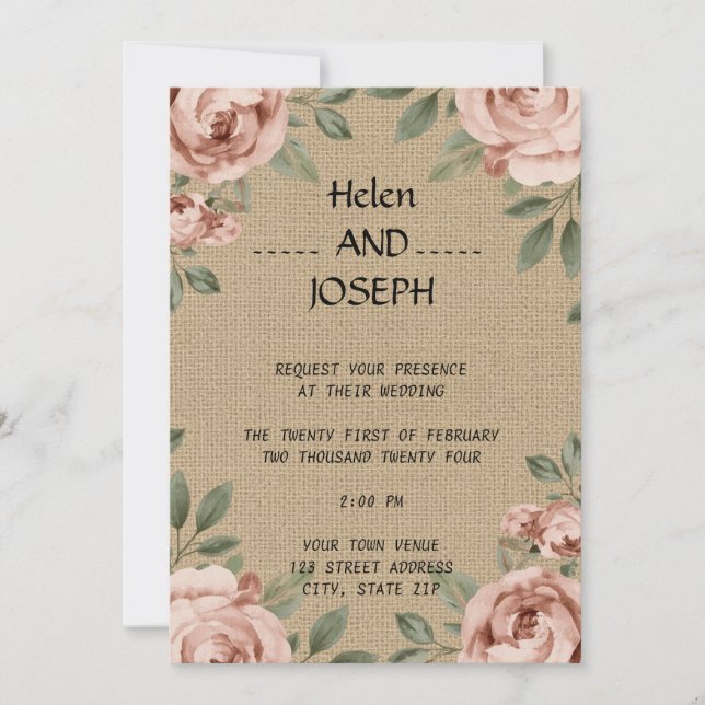Rustic Floral Wedding Invitation Suite Dusty Rose (Front)