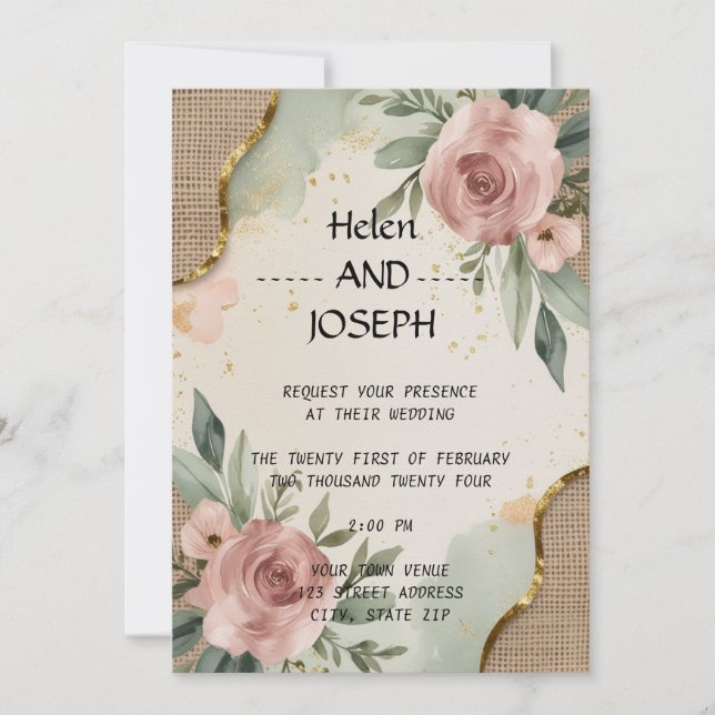 Rustic Floral Wedding Invitation Suite Dusty Rose (Front)